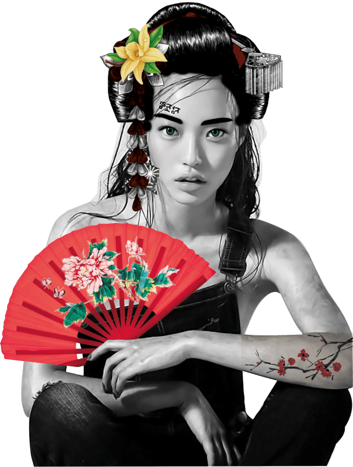 Asian Girl Red Fan
